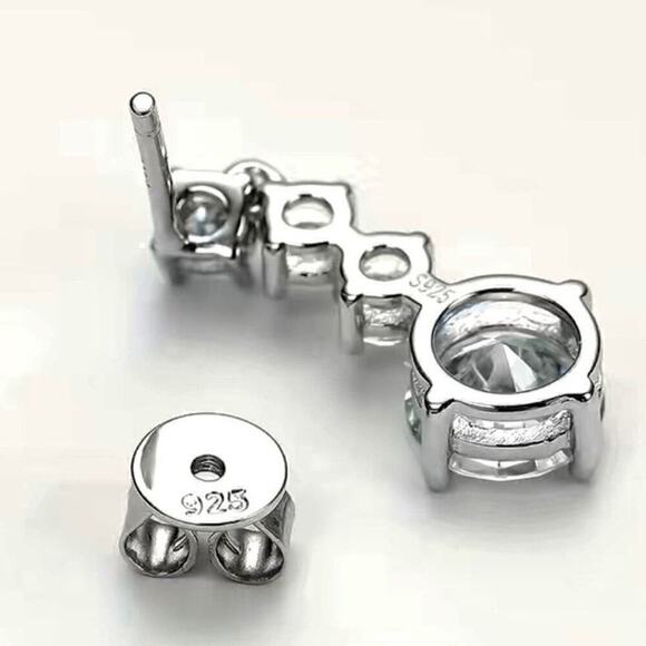 Moissanite Diamond Earrings Hanging Drop Studs 2.6 Ct Brilliant Round Cut - Picture 6 of 9